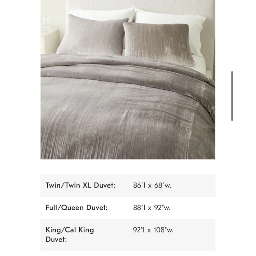West Elm Velvet Duvet‎ Cover King/Cal King Silver Gray 92x108